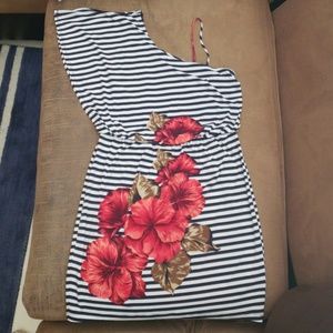 One shouldered stripe and floral dress